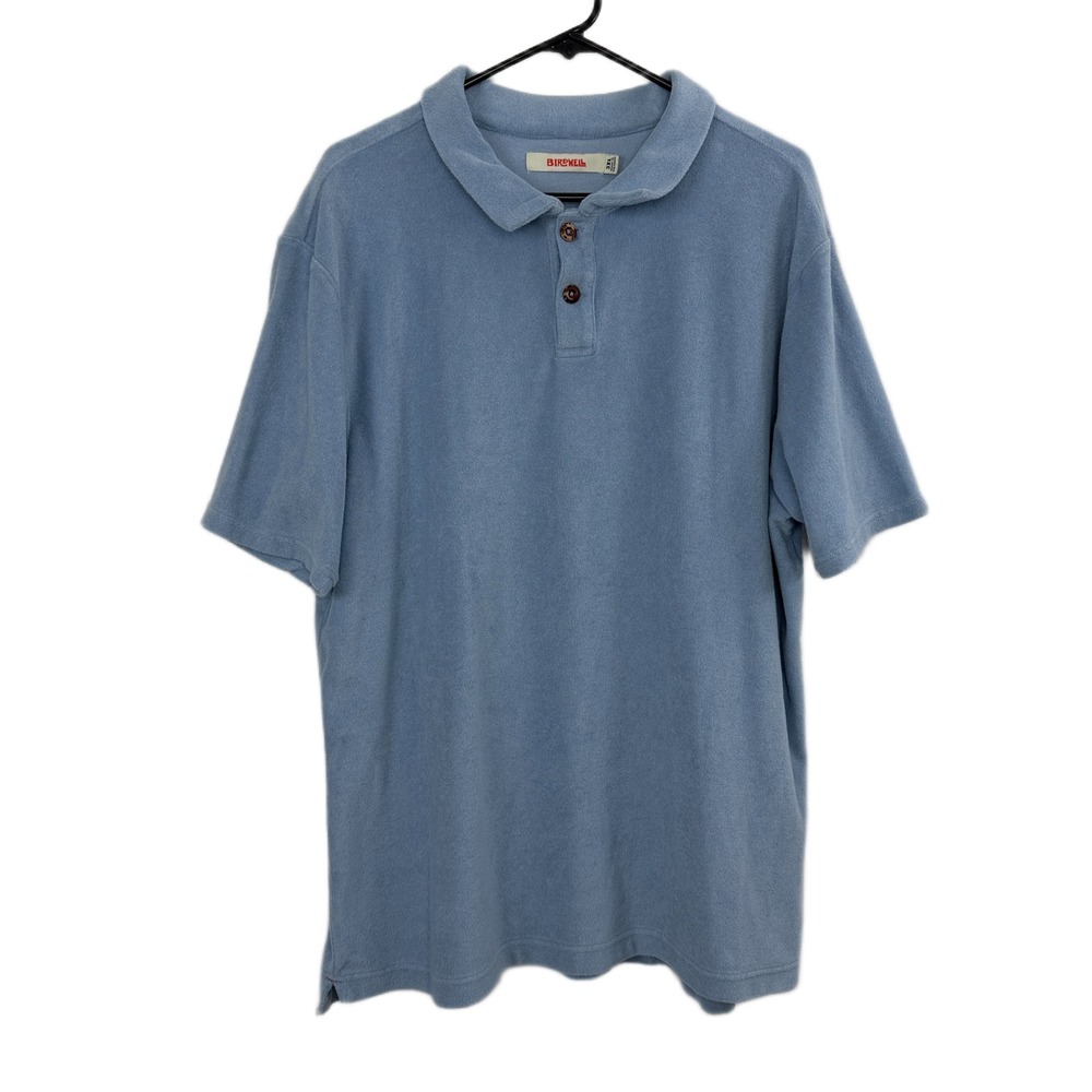Birdwell Polo Mens 3XL Blue Terry Cloth Short Sleeve Button Collar